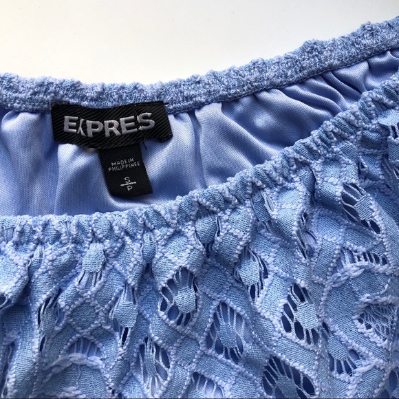 Light Blue Lace Off the Shoulder Top, S || Express - Picture 6 of 6